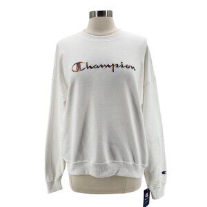 NWD Champion Powerblend White Multicolor Spell Out Sweatshirt Womens Large